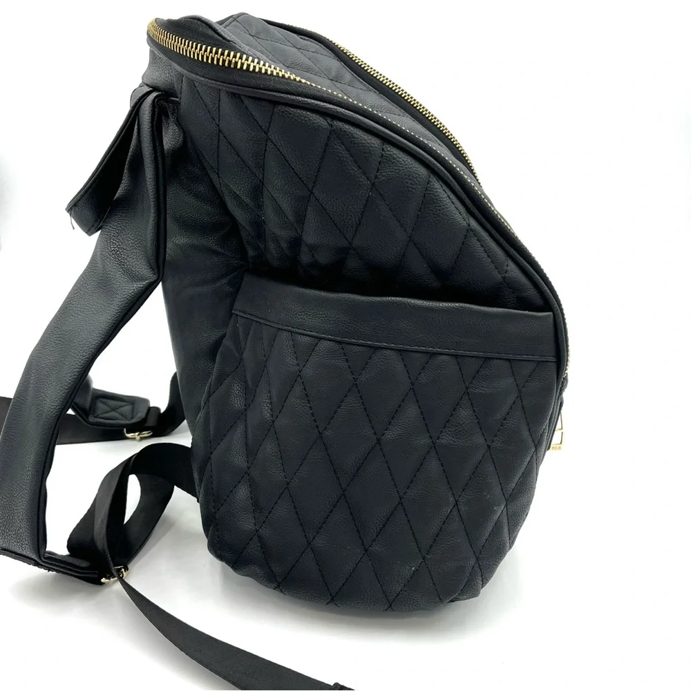 Steve Madden Black Quilted Leather Backpack Baby Bag (BLACK BAG)